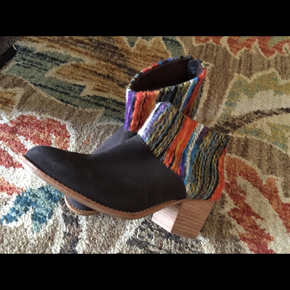TOMS Leila Chocolate Suede Multi Textile Booties